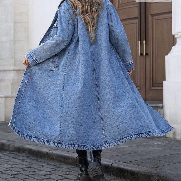 Blue Casual Women's Long Denim Jacket - Picture 2 of 5